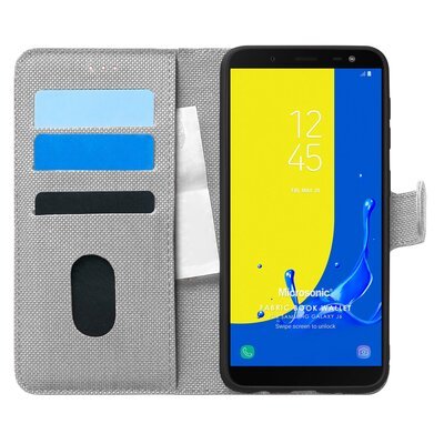 Microsonic Samsung Galaxy J6 Kılıf Fabric Book Wallet Gri