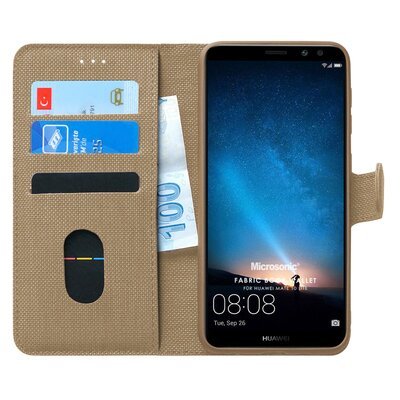 Microsonic Huawei Mate 10 Lite Kılıf Fabric Book Wallet Gold