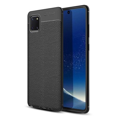 Microsonic Samsung Galaxy A81 Kılıf Deri Dokulu Silikon Siyah