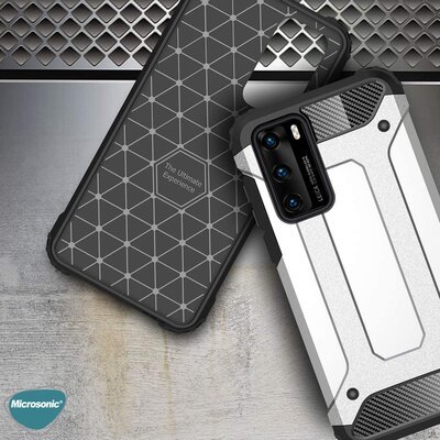 Microsonic Huawei P40 Kılıf Rugged Armor Gümüş