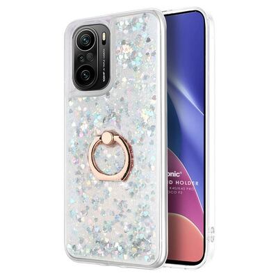 Microsonic Xiaomi Redmi K40 Pro Kılıf Glitter Liquid Holder Gümüş