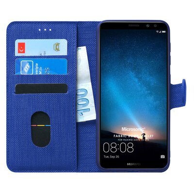 Microsonic Huawei Mate 10 Lite Kılıf Fabric Book Wallet Lacivert