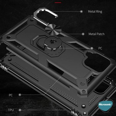 Microsonic Samsung Galaxy M12 Kılıf Military Ring Holder Gümüş