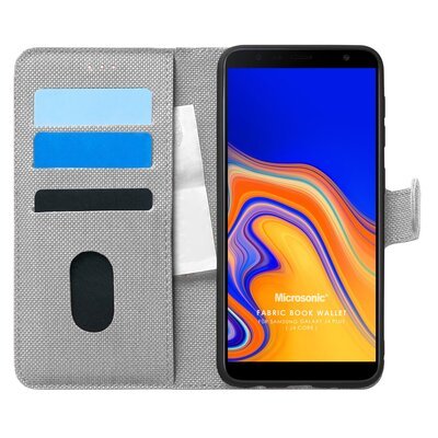 Microsonic Samsung Galaxy J4 Core Kılıf Fabric Book Wallet Gri