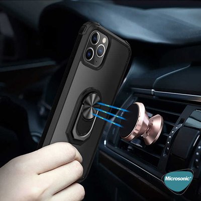 Microsonic Apple iPhone 11 Pro Kılıf Grande Clear Ring Holder Kırmızı