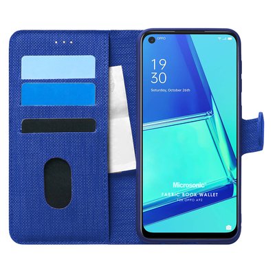 Microsonic Oppo A92 Kılıf Fabric Book Wallet Lacivert