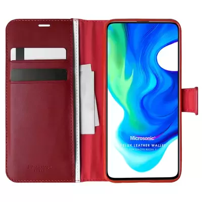 Microsonic Xiaomi Redmi 9 Kılıf Delux Leather Wallet Kırmızı