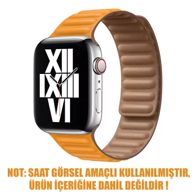 Microsonic Apple Watch Series 11 42mm Kordon Leather Link Band Turuncu