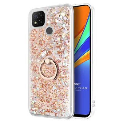 Microsonic Xiaomi Redmi 9C Kılıf Glitter Liquid Holder Gold