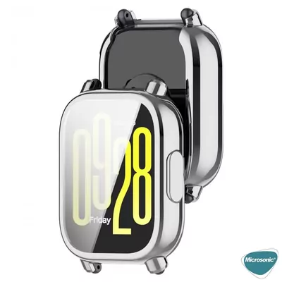 Microsonic Xiaomi Redmi Watch 5 Lite Kılıf 360 Full Round Soft Silicone Gümüş