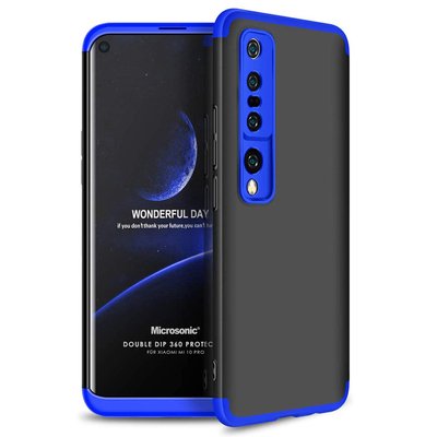 Microsonic Xiaomi Mi 10 Pro Kılıf Double Dip 360 Protective AYS Siyah Mavi