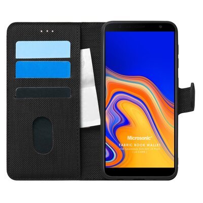 Microsonic Samsung Galaxy J4 Plus Kılıf Fabric Book Wallet Siyah