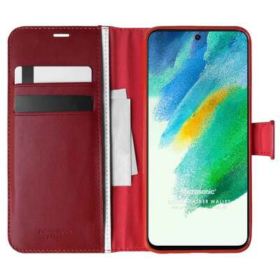 Microsonic Samsung Galaxy S21 FE Kılıf Delux Leather Wallet Kırmızı