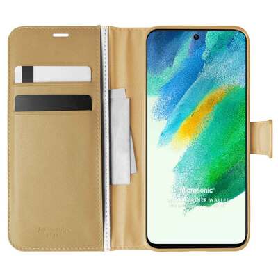 Microsonic Samsung Galaxy S21 FE Kılıf Delux Leather Wallet Gold