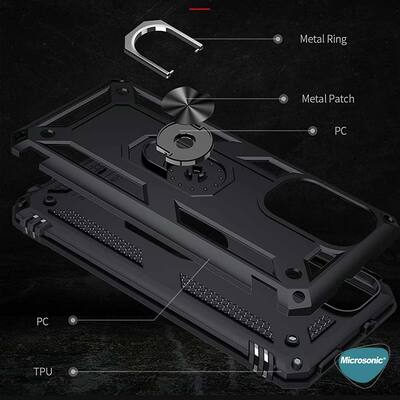 Microsonic Xiaomi Redmi K40 Pro Kılıf Military Ring Holder Gümüş