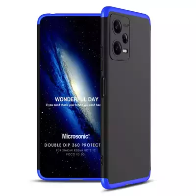 Microsonic Xiaomi Poco X5 5G Kılıf Double Dip 360 Protective Siyah Mavi