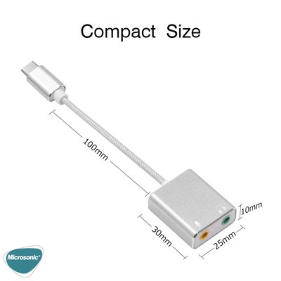 Microsonic Type-C Sound Card Kablo, Type-C to 3.5mm Kulaklık ve Mikrofon Çevirici Adaptör Gri