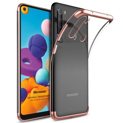 Microsonic Samsung Galaxy A21 Kılıf Skyfall Transparent Clear Rose Gold