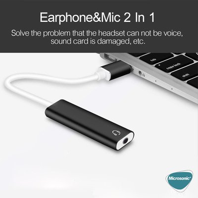 Microsonic USB Sound Card Kablo, USB 3.5mm Jack Aux Kablo Dönüştücü Adaptör Siyah