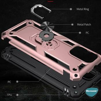 Microsonic Xiaomi Redmi Note 10 Pro Kılıf Military Ring Holder Rose Gold