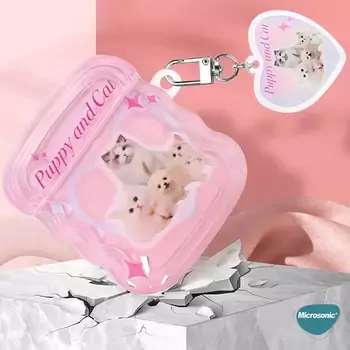 Microsonic AirPods Pro Kılıf Figure Series Puppy and Cat Pembe