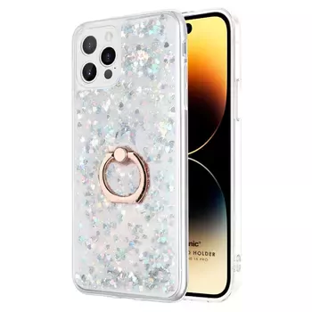 Microsonic Apple iPhone 15 Pro Kılıf Glitter Liquid Holder Gümüş