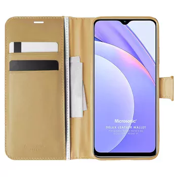 Microsonic Xiaomi Poco M3 Kılıf Delux Leather Wallet Gold