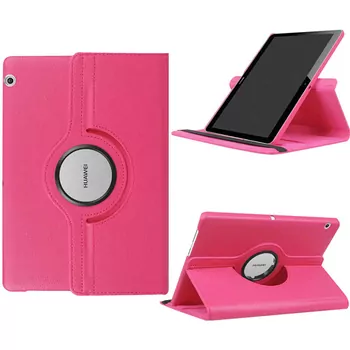 Microsonic Huawei MediaPad T5 10'' Kılıf 360 Rotating Stand Deri Koyu Pembe