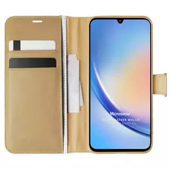 Microsonic Samsung Galaxy A34 Kılıf Delux Leather Wallet Gold