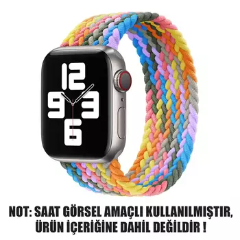 Microsonic Apple Watch Series 5 44mm Kordon, (Large Size, 160mm) Braided Solo Loop Band Gökkuşağı