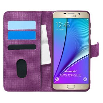 Microsonic Samsung Galaxy Note 5 Kılıf Fabric Book Wallet Mor