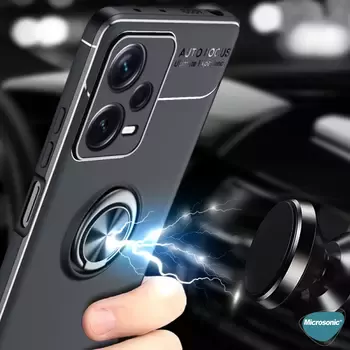 Microsonic Xiaomi Redmi Note 12 Pro Kılıf Kickstand Ring Holder Siyah Mavi