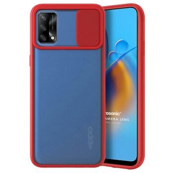 Microsonic Oppo A74 4G Kılıf Slide Camera Lens Protection Kırmızı