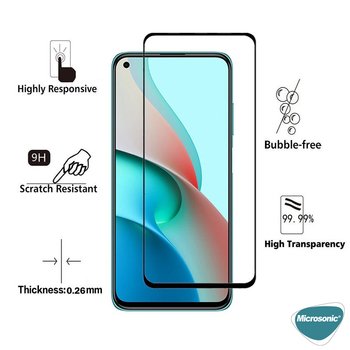 Microsonic Xiaomi Redmi Note 9 5G Kavisli Temperli Cam Ekran Koruyucu Film Siyah