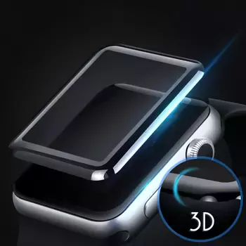 Microsonic Apple Watch Series 3 38mm 3D Kavisli Temperli Cam Full Ekran koruyucu Kırılmaz Film Siyah