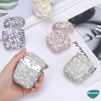 Microsonic Apple Airpods 4.Nesil / ANC Kılıf Diamond Swarovski Görünümlü Taşlı Siyah