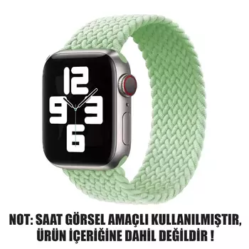 Microsonic Apple Watch Series 5 44mm Kordon, (Small Size, 127mm) Braided Solo Loop Band Açık Yeşil