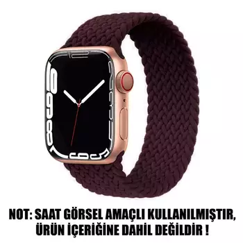 Microsonic Apple Watch SE 44mm Kordon, (Medium Size, 147mm) Braided Solo Loop Band Koyu Bordo