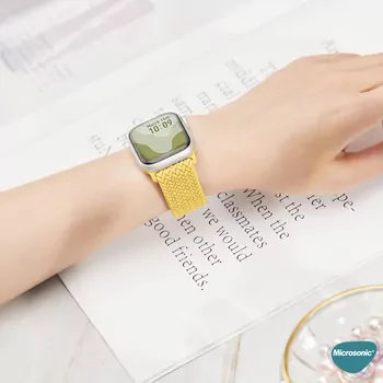 Microsonic Apple Watch Ultra 3 Kordon, (Small Size, 127mm) Knitted Fabric Single Loop Sarı