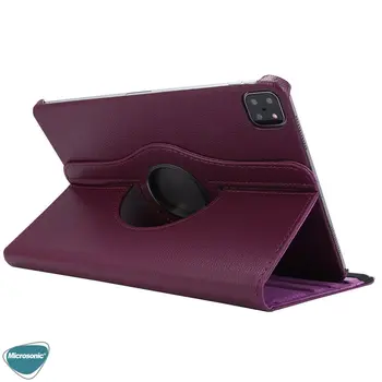 Microsonic Apple iPad Pro 11 2025 Kılıf (A3357-A3358) 360 Rotating Stand Deri Mor