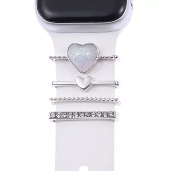 Microsonic Apple Watch 10 42mm Kordon Süsü Charm İnci Kalp Gümüş