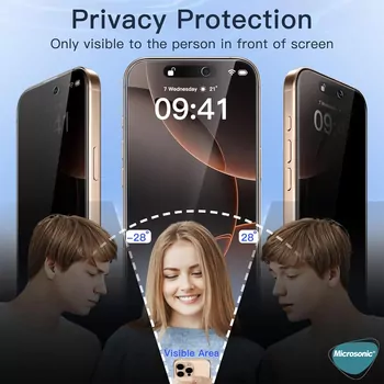 Microsonic Apple iPhone 17 Pro Max Privacy 5D Gizlilik Filtreli Cam Ekran Koruyucu Siyah