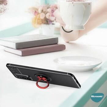 Microsonic Oppo A74 4G Kılıf Kickstand Ring Holder Siyah