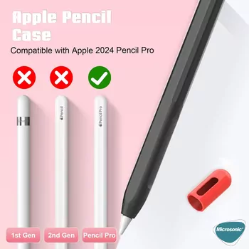 Microsonic Apple Pencil Pro Kılıf Mat Silikon Kırmızı Siyah