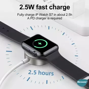 Microsonic Apple Watch Series 8 45mm Masaüstü Manyetik Hızlı Şarj Aygıtı - Type-C Kablosu Beyaz