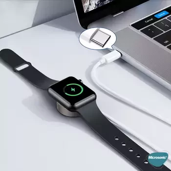 Microsonic Apple Watch SE 2022 44mm Masaüstü Manyetik Hızlı Şarj Aygıtı - Type-C Kablosu Beyaz