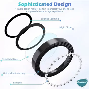 Microsonic Apple iPhone 17 Pro Tekli Diamond Taşlı Kamera Koruma Camı Gold