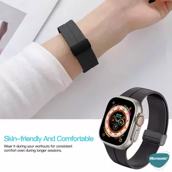 Microsonic Apple Watch Series 7 45mm Kordon Ribbon Line Siyah Kırmızı