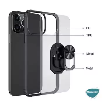 Microsonic Apple iPhone 15 Pro Kılıf Grande Clear Ring Holder Siyah