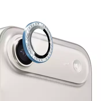 Microsonic Apple iPhone 17 Air Tekli Diamond Taşlı Kamera Koruma Camı Mavi